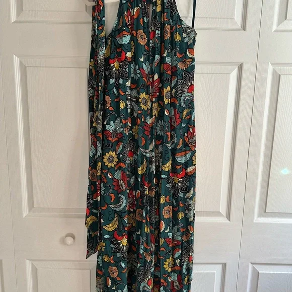 Anthropologie Floral Halter Jumpsuit - Teal and Multicolor - Picture 4 of 5